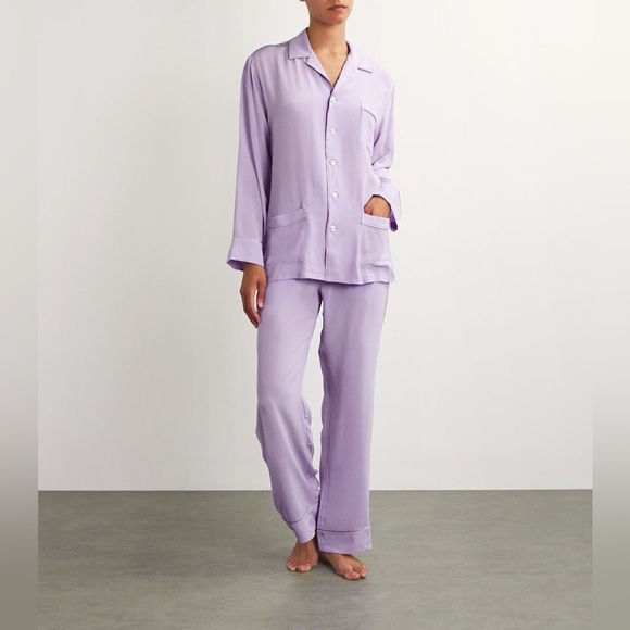Olivia von Halle Lavender Yves Silk Pajamas Pyjamas Set New with Tags L - Picture 6 of 14